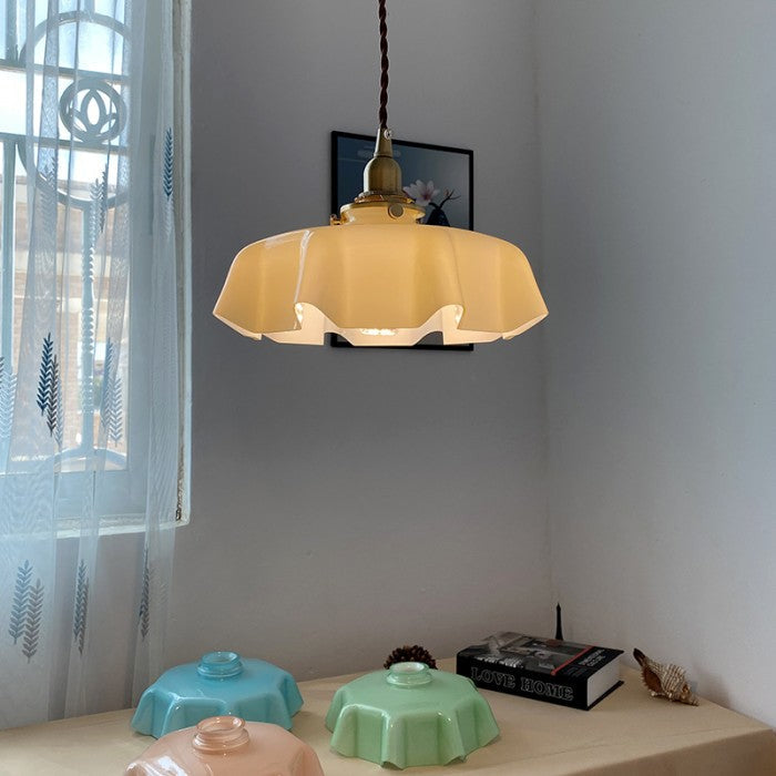 Retro Elegant Glass Flower Cream Hanging Lamp - LED Pendant Light for Home Decor