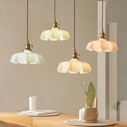 Retro Elegant Glass Flower Cream Hanging Lamp - LED Pendant Light for Home Decor
