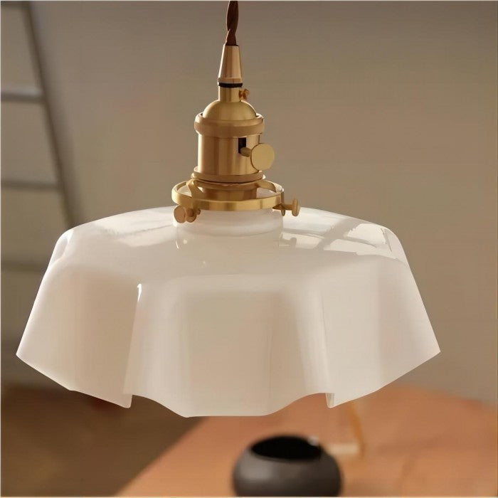 Retro Elegant Glass Flower Cream Hanging Lamp - LED Pendant Light for Home Decor