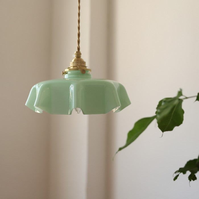 Retro Elegant Glass Flower Cream Hanging Lamp - LED Pendant Light for Home Decor