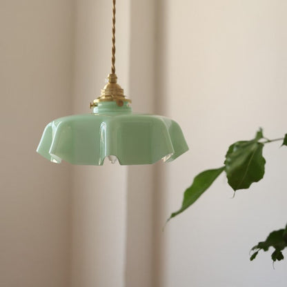 Retro Elegant Glass Flower Cream Hanging Lamp - LED Pendant Light for Home Decor
