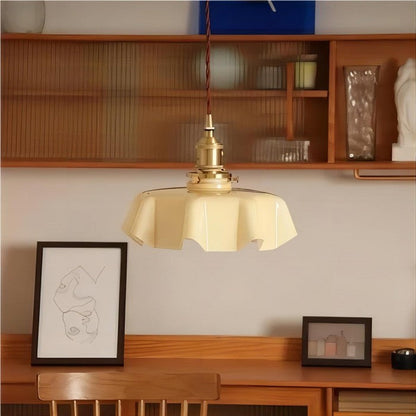 Retro Elegant Glass Flower Cream Hanging Lamp - LED Pendant Light for Home Decor