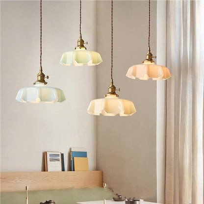 Retro Elegant Glass Flower Cream Hanging Lamp - LED Pendant Light for Home Decor