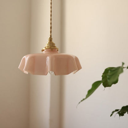 Retro Elegant Glass Flower Cream Hanging Lamp - LED Pendant Light for Home Decor