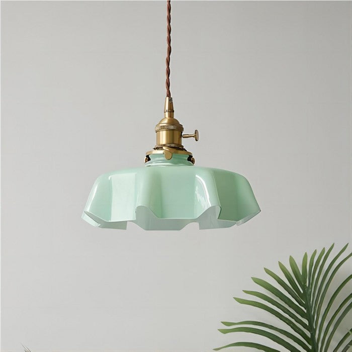 Retro Elegant Glass Flower Cream Hanging Lamp - LED Pendant Light for Home Decor