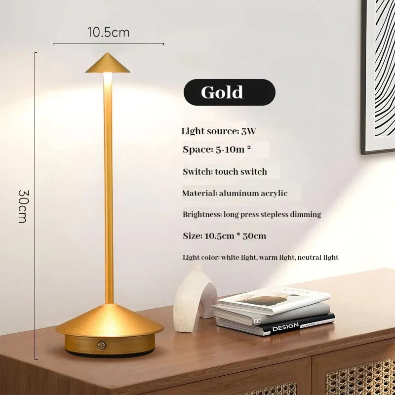 Elegant Rechargeable Metallic Table Lamp with Touch LED