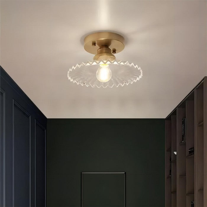 Vintage Clear Elegant Glass Ribbed Petal Ceiling Light